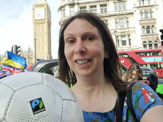 Sharron Hardwick in London with Fair Trade Football