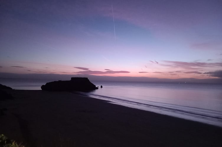 Pink sky over St Catherine's and Castle Sands